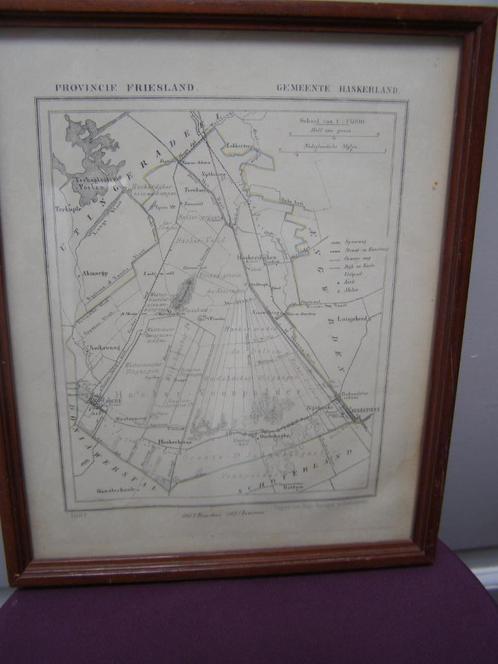landkaartje uit 1867, Haskerland (Joure) Friesland ingelijst, Boeken, Atlassen en Landkaarten, Zo goed als nieuw, Landkaart, Nederland