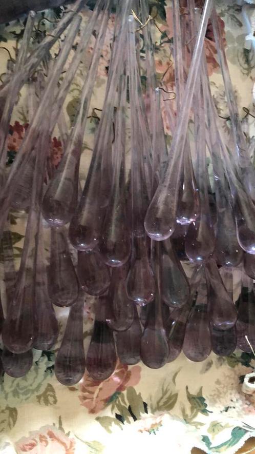 40 lila glazen druppelvormige pegels, Antiek en Kunst, Antiek | Lampen, Ophalen of Verzenden