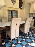 4 leren stoelen met eikenhout in beige (tafel ook te koop), Huis en Inrichting, Stoelen, Gebruikt, Overige kleuren, Leer, Ophalen of Verzenden