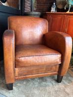 Vintage Cognac Bruine Schapenleren Fauteuil, Gebruikt, Landelijk Vintage stoer, 50 tot 75 cm, Leer