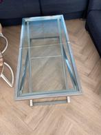 Metalen glazen teak houten salon tafel 120x60 cm, Huis en Inrichting, Tafels | Salontafels, Ophalen, 100 tot 150 cm, 50 tot 100 cm