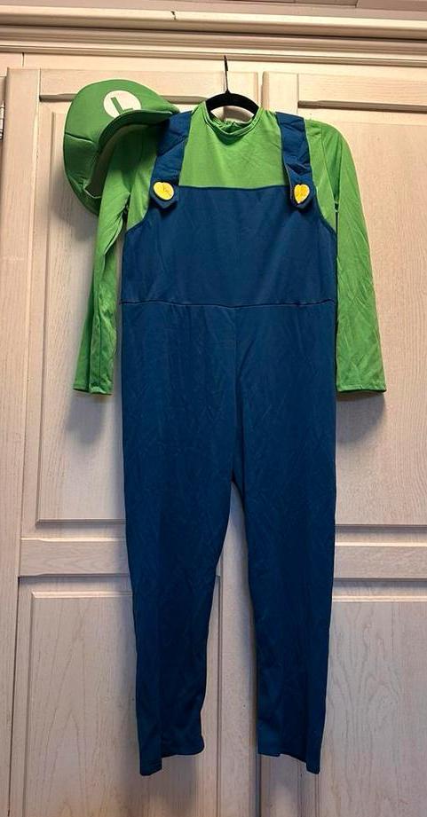 Luigi pak kindermaat ‘large’ 8/9 jaar, Kinderen en Baby's, Carnavalskleding en Verkleedspullen, Gebruikt, Jongen of Meisje, 134 t/m 140