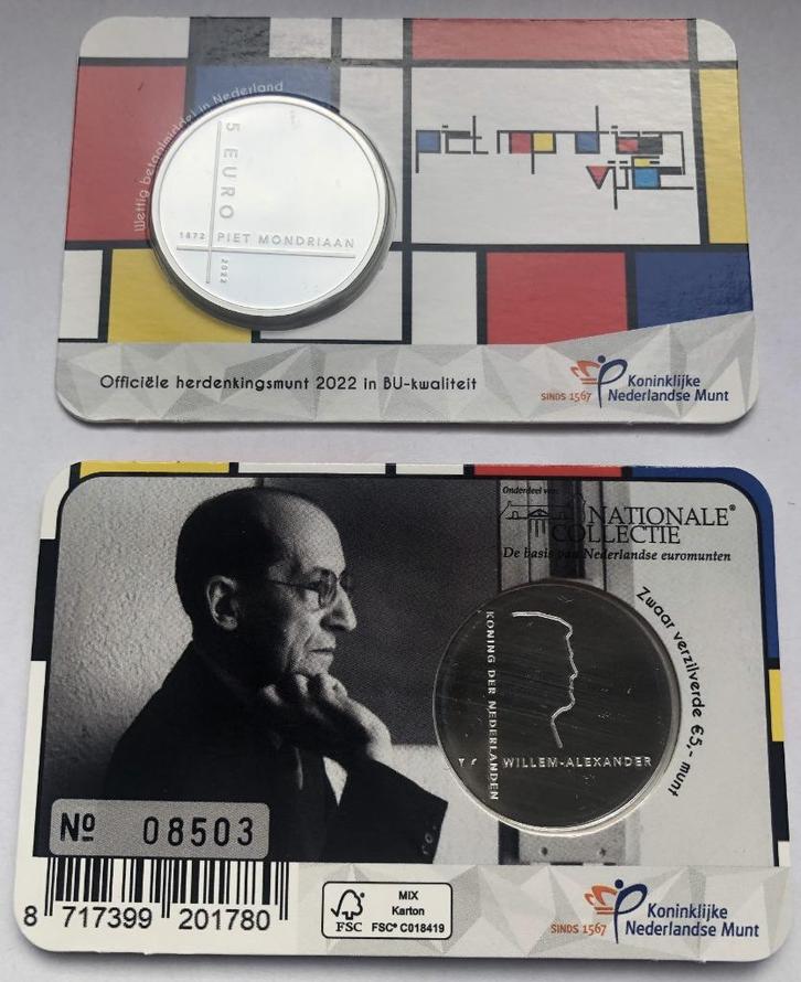 2022 COINCARD 5 EURO PIET MONDRIAAN VIJFJE *BU*, Postzegels en Munten, Munten | Nederland, Losse munt, Euro's, Zilver, Ophalen of Verzenden