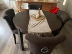 Ronde IKEA eettafel uitschuifbaar + 4 stoelen, Ophalen, Gebruikt, 4 tot 6 stoelen