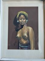 Balinese jonge vrouw, schilderij op papier.., Antiek en Kunst, Kunst | Schilderijen | Klassiek, Ophalen of Verzenden