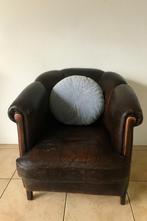Vintage schapenleren fauteuil clubstoel – retro industrieel, Huis en Inrichting, Ophalen, Zo goed als nieuw, Leer, 75 tot 100 cm