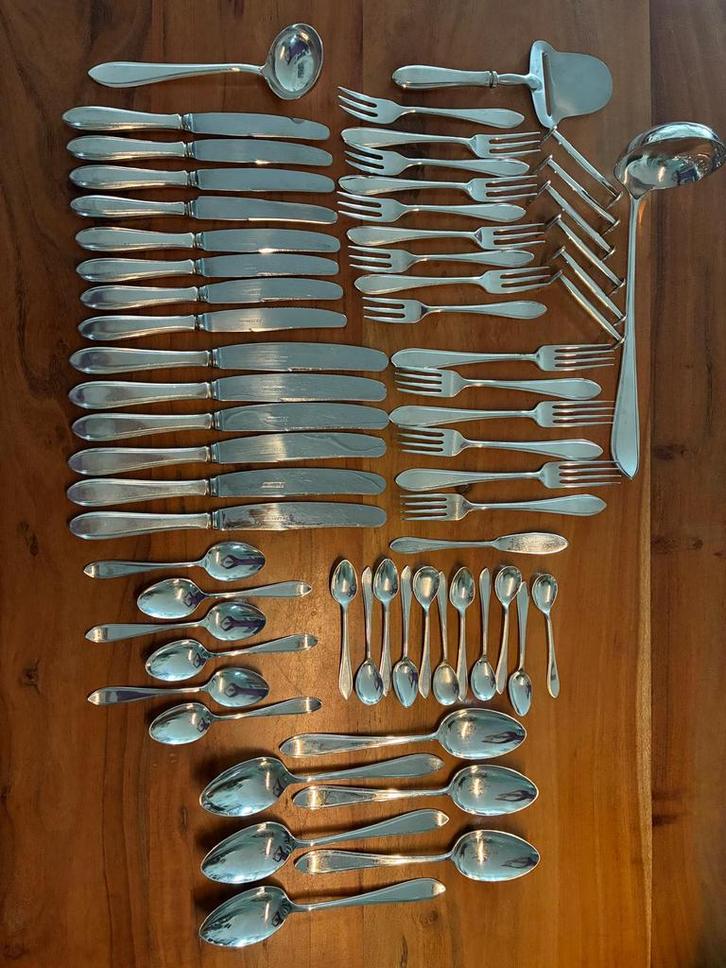 Verzilverd 69 dlg Puntfilet Bestek Gero 90 - 6 pers.+extra’s, Antiek en Kunst, Antiek | Bestek, Ophalen of Verzenden