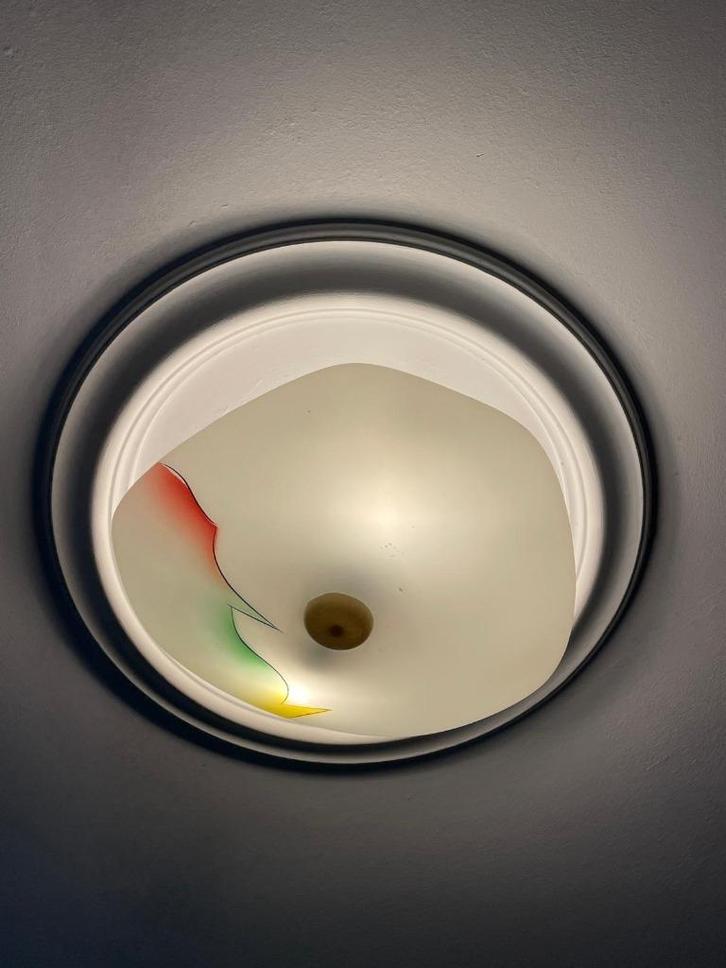 Retro plafonnière met kleuraccent, Huis en Inrichting, Lampen | Plafondlampen, Zo goed als nieuw, Glas, Ophalen