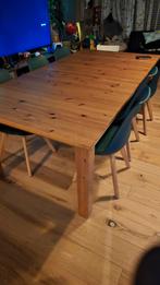 Mooie grenen tafel uitschuifbaar. Met 6 stoelen erbij., Huis en Inrichting, Tafels | Eettafels, Ophalen, Gebruikt, 100 tot 150 cm