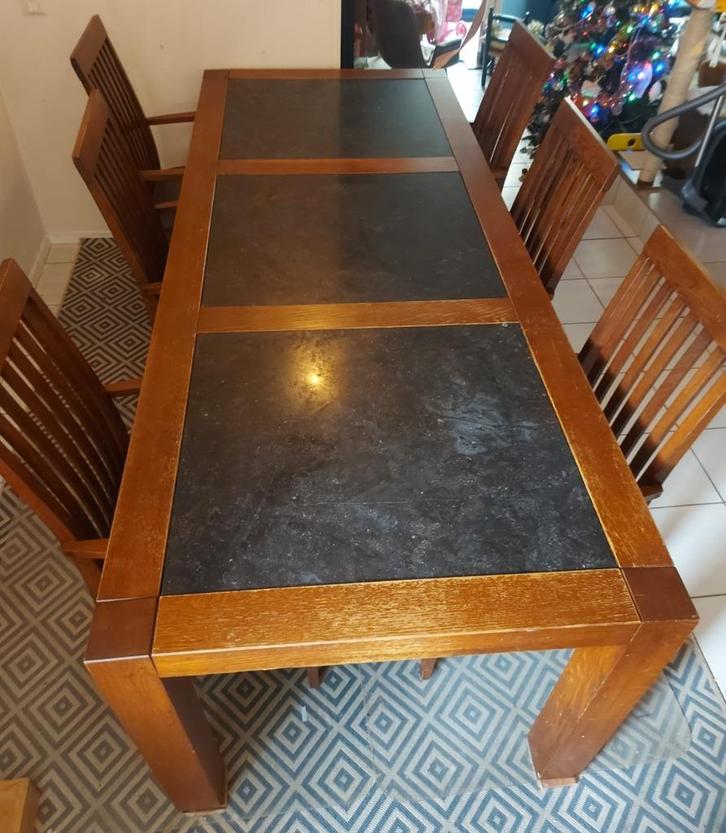 Eettafel met 6 eetstoelen kersenhout, Huis en Inrichting, Tafels | Eettafels, Gebruikt, 50 tot 100 cm, 200 cm of meer, Vijf personen of meer