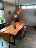Te koop eettafel met 6 stoelen, en lamp., Huis en Inrichting, Tafels | Eettafels, 200 cm of meer, 50 tot 100 cm, Metaal, Rechthoekig