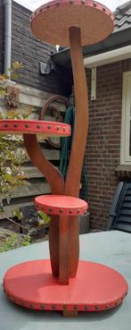 Vintage SPACE AGE 50s 1950 rood plantentafeltje. 3 levels, 45 tot 60 cm, Minder dan 55 cm, Gebruikt, Rond