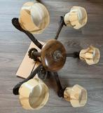 Antieke Hanglamp met 5 Armen en Glazen Kappen Vintage Stij, Antiek en Kunst, Ophalen of Verzenden