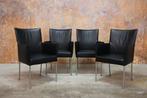 4 zwarte leren Bert Plantagie Arc design eetkamerstoelen, Ophalen, Zwart, Design, Bert plantagie