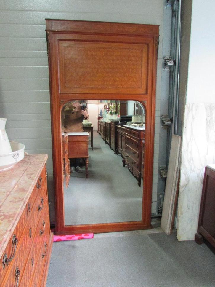 antieke mahonie schouw spiegel   bed kapstok, Antiek en Kunst, Antiek | Spiegels, 50 tot 100 cm, 150 tot 200 cm, Rechthoekig, Ophalen of Verzenden