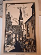 Linoleumsnede Straatje te Zandvoort, Antiek en Kunst, Kunst | Etsen en Gravures, Ophalen of Verzenden