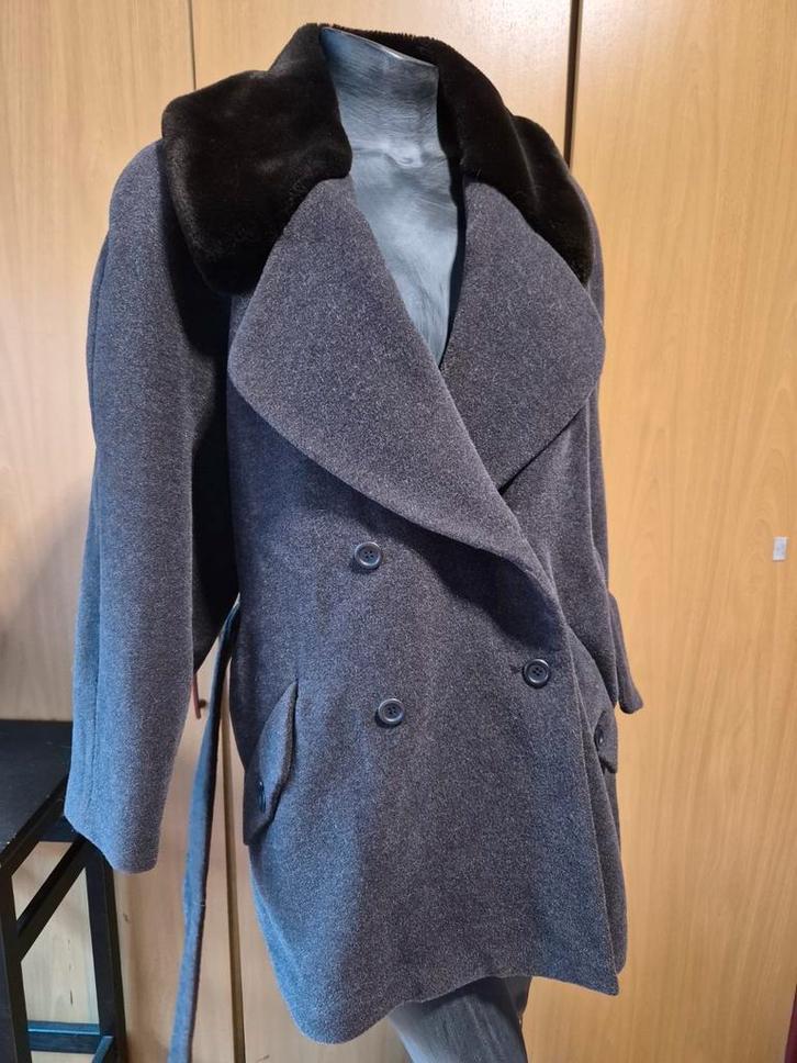 Vintage Gaston Jaunet alpaca/Wollen Mantel - Maat M, Kleding | Dames, Jassen | Winter, Gedragen, Maat 38/40 (M), Grijs, Ophalen of Verzenden