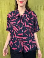 Vintage blouse, maat 22 -oversized- donkerblauw & roze- 90's, Berkertex, Blauw, Maat 46/48 (XL) of groter, Ophalen of Verzenden