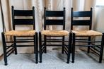 Landelijke zwarte eettafel stoelen met riet, Huis en Inrichting, Stoelen, Ophalen, Gebruikt, Zwart, Hout