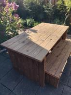 Eettafel met bankjes van sloophout, Huis en Inrichting, Tafels | Eettafels, Ophalen, 50 tot 100 cm, Zo goed als nieuw, 150 tot 200 cm
