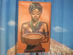 schilderij van wiz kohhey afrikaanse vrouw met kom, Huis en Inrichting, Woonaccessoires | Schilderijen, Tekeningen en Foto's, Ophalen of Verzenden