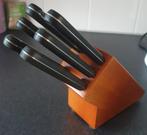 Goede set van 6 steakmessen in blok, Ophalen, Zo goed als nieuw, Rvs of Chroom