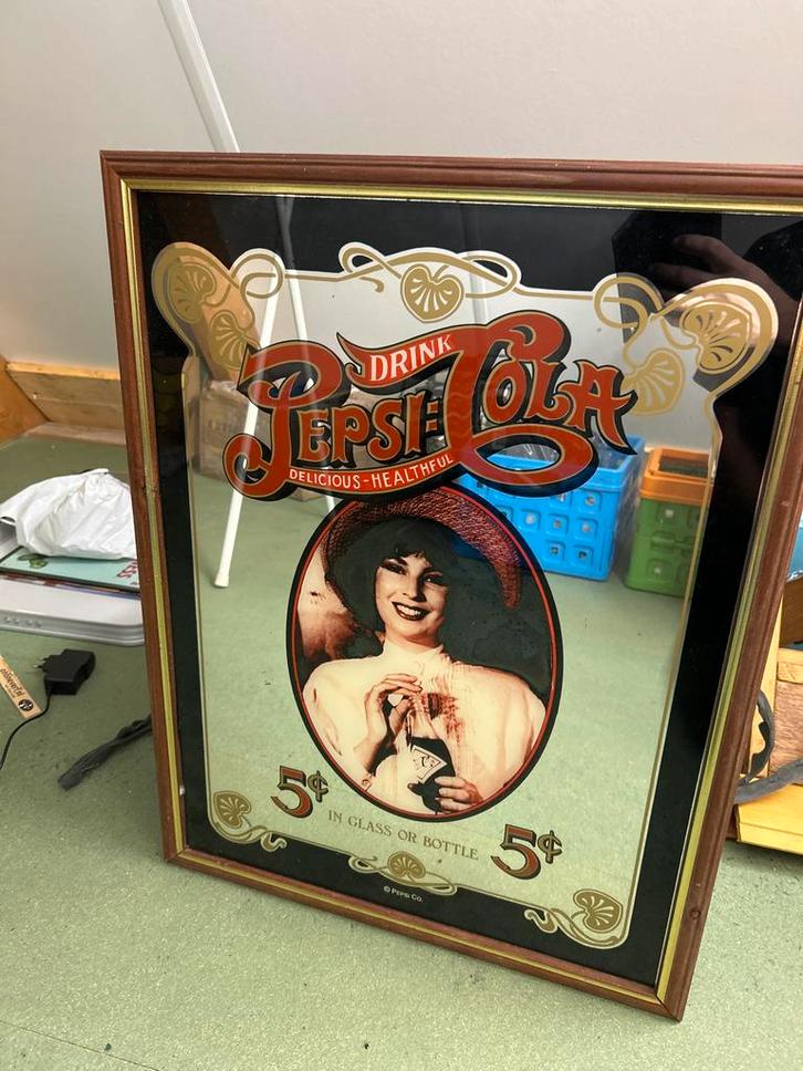 Pepsi Cola Spiegel - Manecave Decoratie, Antiek en Kunst, Antiek | Spiegels, 50 tot 100 cm, 100 tot 150 cm, Rechthoekig, Ophalen