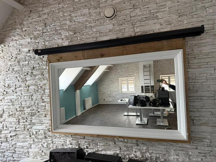 Grote Rechthoekige Spiegel 186x124,5  met Houten Frame, Huis en Inrichting, Woonaccessoires | Spiegels, Zo goed als nieuw, 100 tot 125 cm