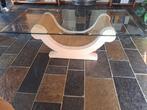 Salontafel met glas, steen en rotan. Afmeting 70 x 140 cm, Huis en Inrichting, Tafels | Salontafels, Ophalen, 100 tot 150 cm, 50 tot 100 cm