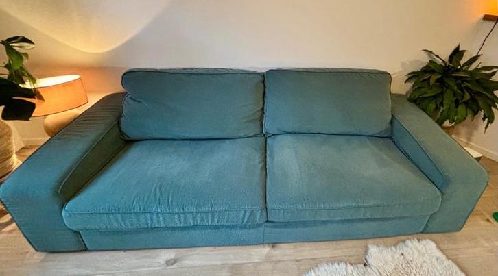 IKEA KIVIK 3 zits bank met twee hoezen grijsturkoois & beige, Huis en Inrichting, Banken | Bankstellen, Gebruikt, Rechte bank