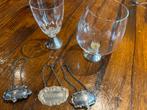 Wijn en bierglas op zilveren poot met 3 karafhangers, Verzamelen, Glas en Borrelglaasjes, Ophalen of Verzenden, Zo goed als nieuw