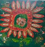 Groot kunst  veel verf groen oranje  abatract modern art, Ophalen of Verzenden