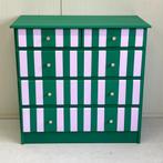 Funky restyle streep ladekast commode grasgroen & lila hout, Ophalen, Overige materialen, 5 laden of meer, Onbekend