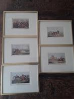 5 Vintage prenten in lijst-fox Hunting (Henry Alken stijl), Overige materialen, Minder dan 50 cm, Gebruikt, Ophalen of Verzenden