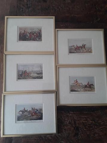 5 Vintage prenten in lijst-fox Hunting (Henry Alken stijl) beschikbaar voor biedingen