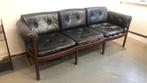 vintage zwart leren 3-zits bank deens design jaren 60, Ophalen, Vintage Deens design, Gebruikt, 150 tot 200 cm