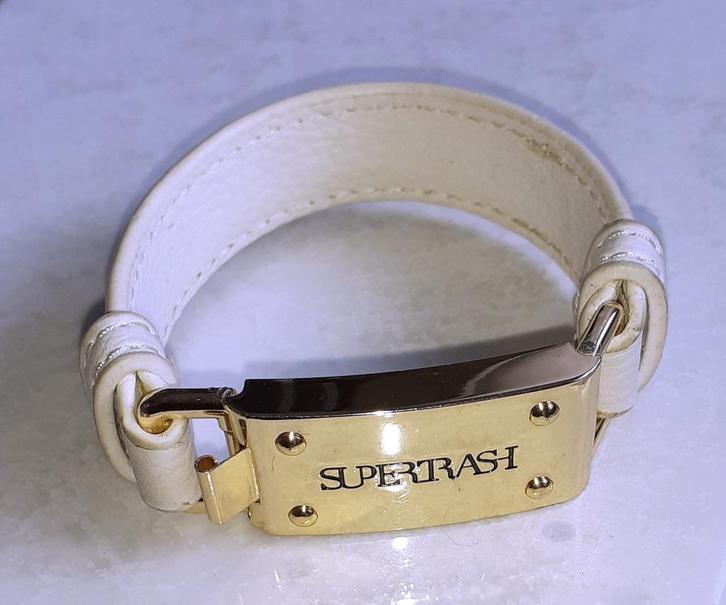 cuff armband wit leder en goud Supertrash, Sieraden, Tassen en Uiterlijk, Armbanden, Nieuw, Leer, Wit, Verzenden