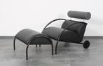 Zwart Leren Zyklus Loungestoel + Hocker Van Peter Maly /Cor, Huis en Inrichting, Fauteuils, Design, 80's, Gebruikt, 125 tot 150 cm