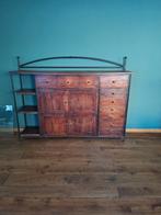 Massief teak houten kast smeedijzer ladekast industrieel, Huis en Inrichting, Ophalen, 150 tot 200 cm, Teakhout, Zo goed als nieuw