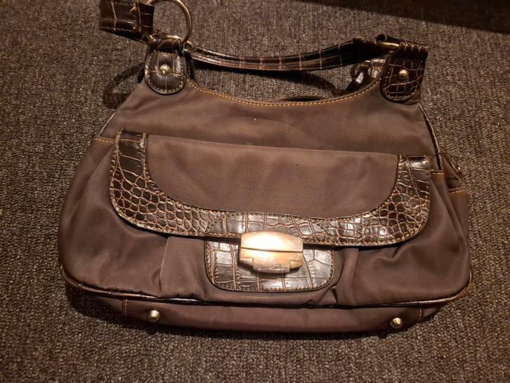 Bruine Handtas met Croco Details, Sieraden, Tassen en Uiterlijk, Tassen | Damestassen, Gebruikt, Handtas, Bruin, Ophalen of Verzenden