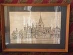 Mooie vintage Engelse ingelijste tekening van Rochester., Antiek en Kunst, Kunst | Tekeningen en Foto's, Ophalen of Verzenden
