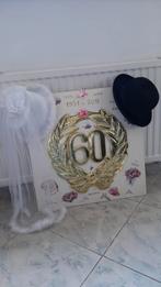 60 jarige bruiloft bord hoedjes wit en zwart ,tasje, Nieuw, Ophalen of Verzenden