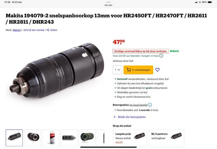 Makita 194079-2 Boorkop snelspan 1,5-13mm nieuw, Doe-het-zelf en Verbouw, Gereedschap | Boormachines, Nieuw, Ophalen of Verzenden