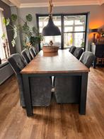 Teak houten eethoek met 6 stoffen stoelen, Huis en Inrichting, Tafels | Eettafels, Ophalen, Gebruikt, 100 tot 150 cm, Teakhout