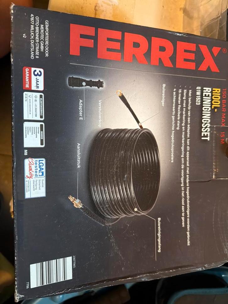 Ferrex Rioolreinigingsset 15m - Nieuw!, Doe-het-zelf en Verbouw, Buizen en Afvoer, Nieuw, Afvoer, Overige materialen, 6 meter of meer