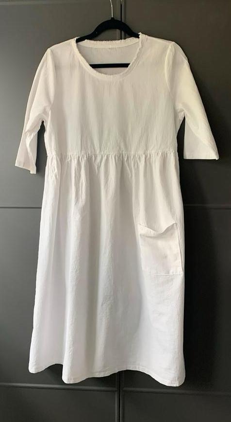 Witte linnenlook zomerjurk maat L 40 42, Kleding | Dames, Jurken, Zo goed als nieuw, Maat 42/44 (L), Wit, Onder de knie, Verzenden