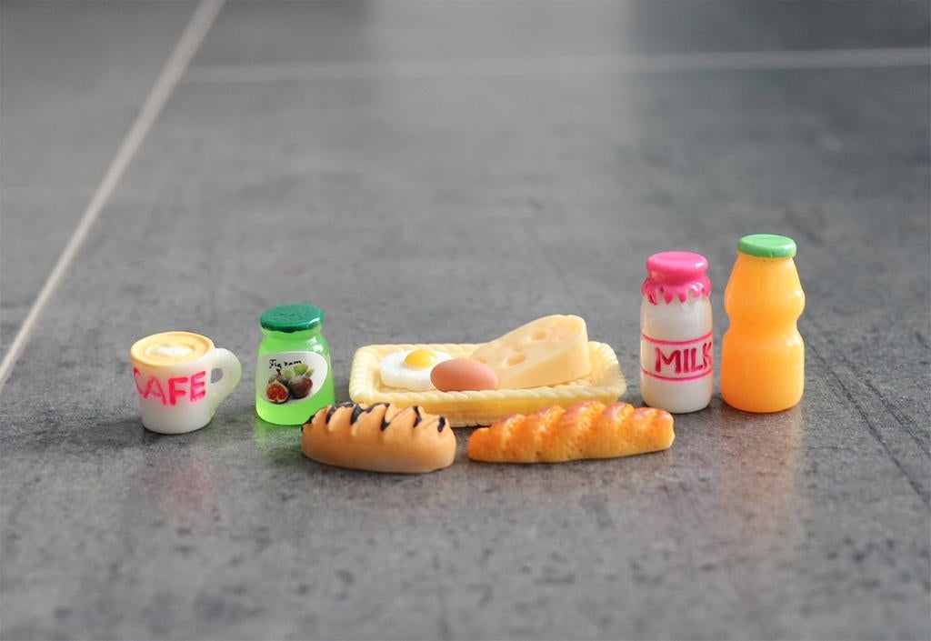 Koffie melk sap jam kaas ei brood miniatuur nieuw 1:12 Groen, Verzamelen, Poppenhuizen en Toebehoren, Ophalen of Verzenden, Nieuw