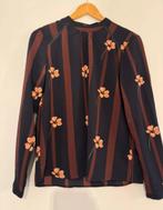 Donkerblauwe / bruine blouse met bloemen | Maat 38, Maat 38/40 (M), Blauw, Pigalle, Ophalen of Verzenden