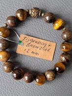 589 edelsteen armband Tijgeroog & Bronziet 12mm, Bruin, Nieuw, Ophalen of Verzenden, Elastiek