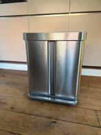 Simplehuman prullenbak 2 bakken rvs, Ophalen, Gebruikt, Met pedaal, 40 liter of meer